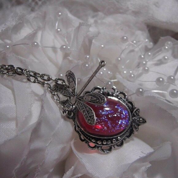 DRAGONS BREATH FIRE OPAL STONE NECKLACE DRAGONFLY - Picture 8 of 12